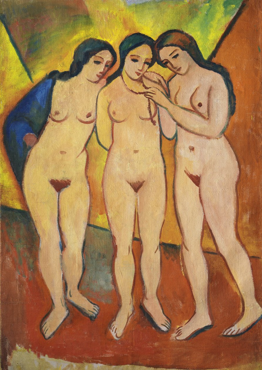 Három akt, narancssárga és piros, 1912 alkotó: August Macke