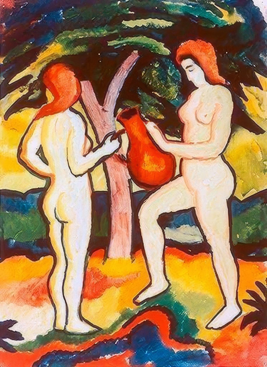 Két akt kancsóval alkotó: August Macke
