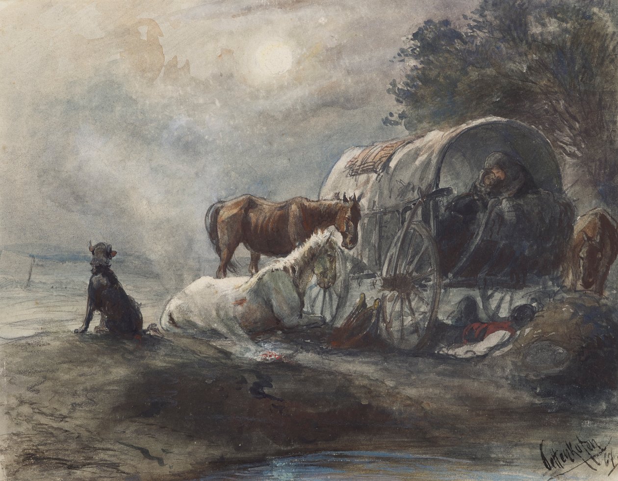 Éjszaka egy fedett kocsiban alkotó: August von Pettenkofen