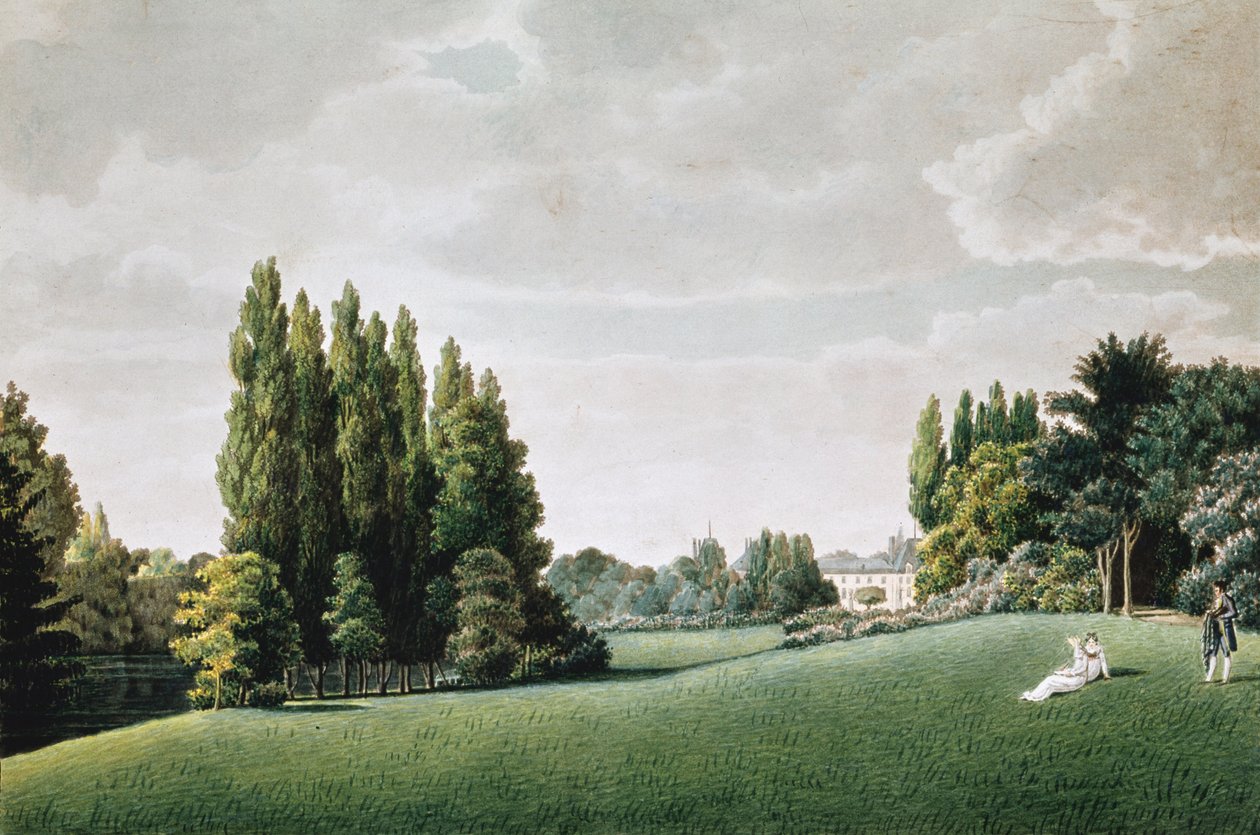 Kilátás a kastélyra a Kőhíd közelében, a „Kilátások a Malmaisonra” című művéből, Louis Garneray (1783-1857) metszetében (akvatinta) alkotó: Auguste Simon Garneray