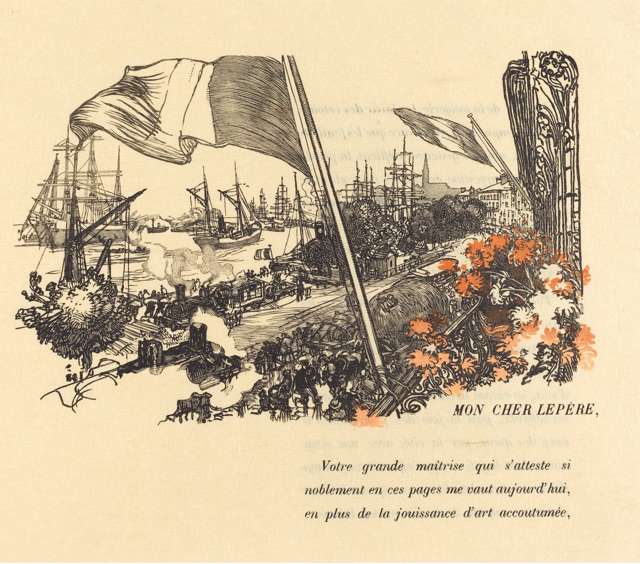 Dedikációs lap, megjelent 1900. alkotó: Auguste Lepere