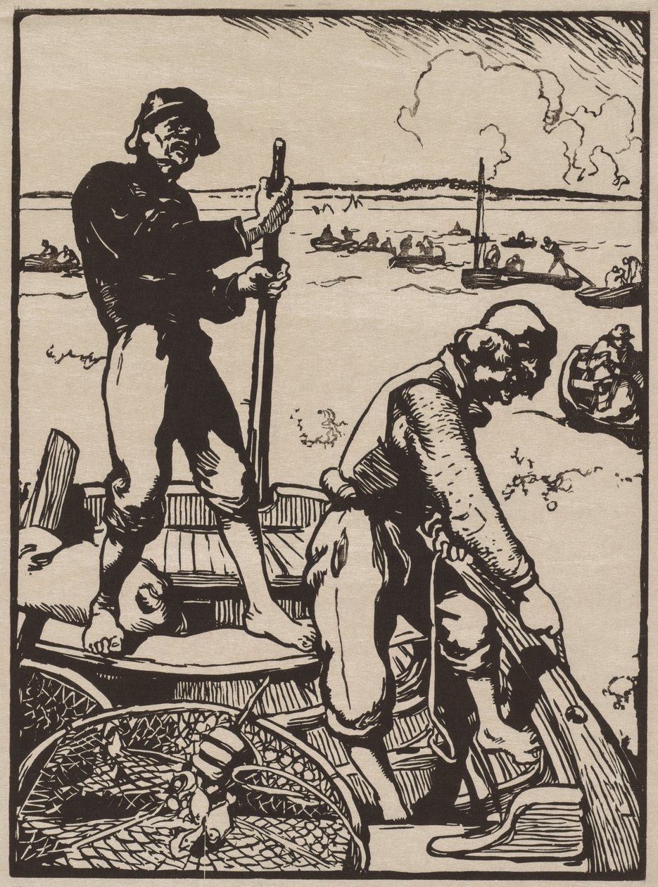 Garnélarák horgászata. alkotó: Auguste Louis Lepère