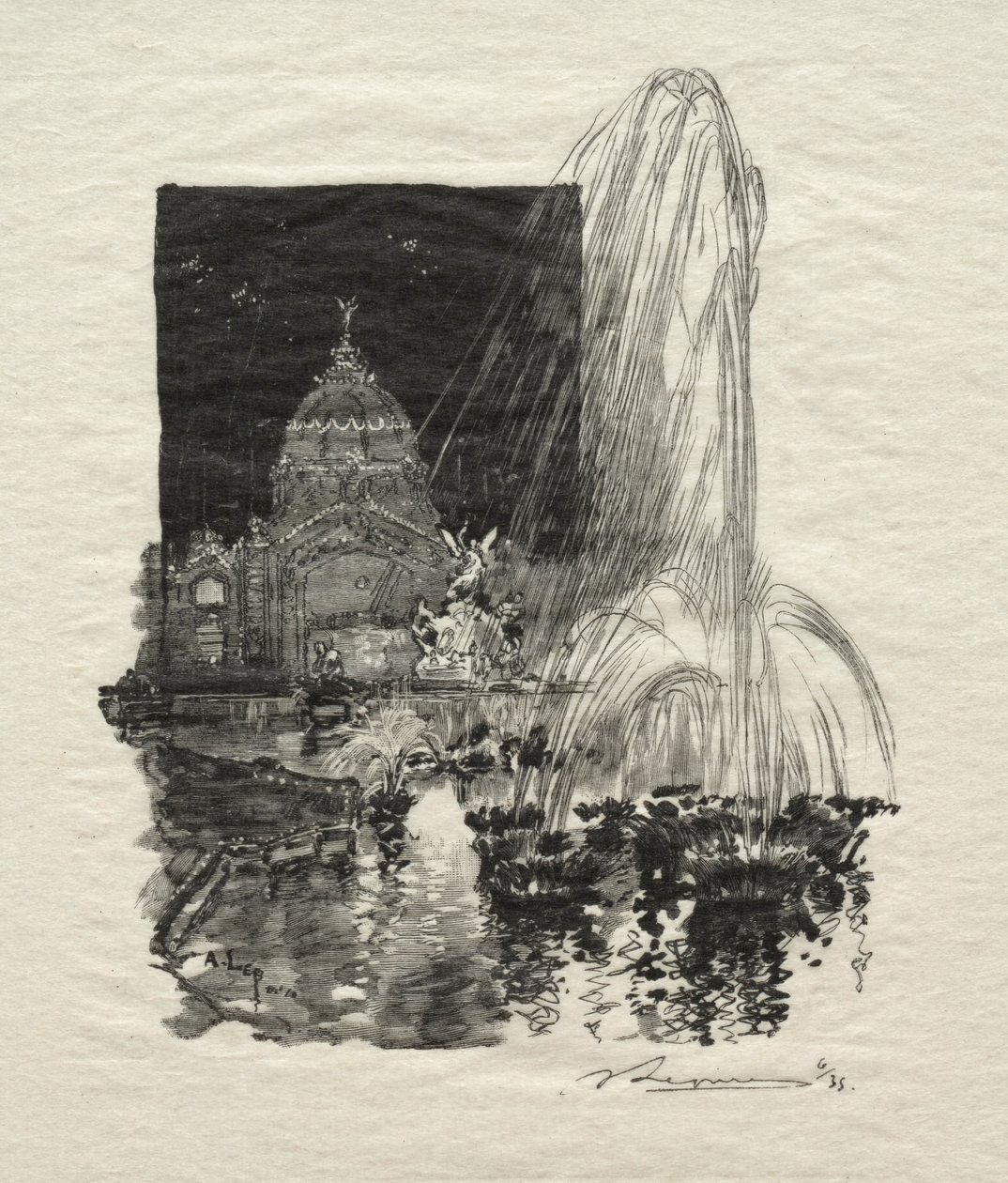 Világító szökőkutak. alkotó: Auguste Louis Lepère