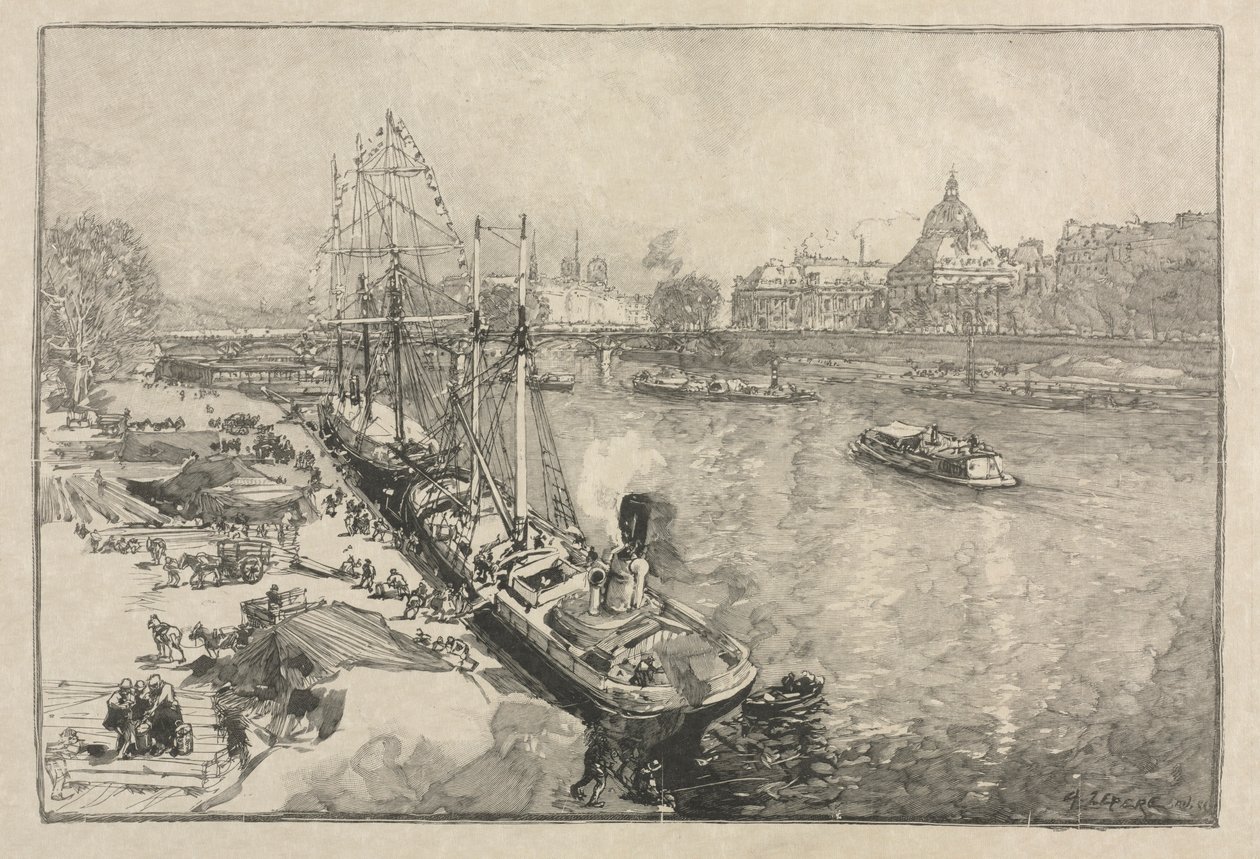 [Nagy gőzhajó Dockban, Párizs]. alkotó: Auguste Louis Lepère