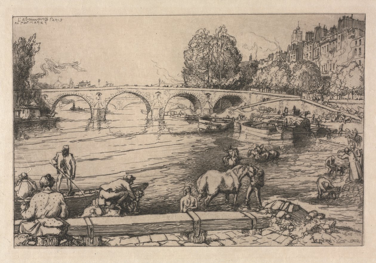 Az öntöző hely a Marie Bridge-nél alkotó: Auguste Louis Lepère