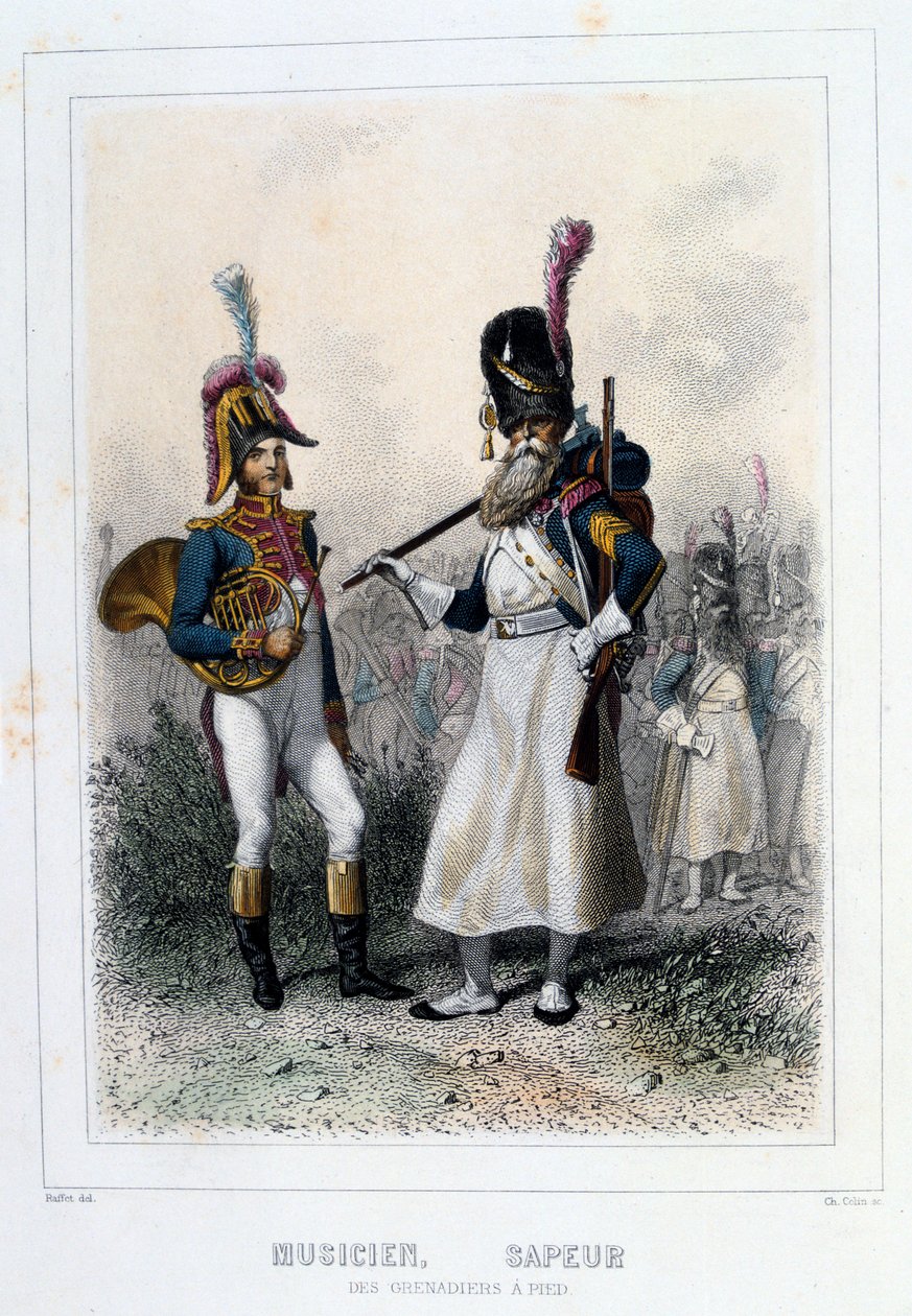 A Grenadiers-à-Pied muzsikusa és Sappere, 1859. alkotó: Auguste Raffet