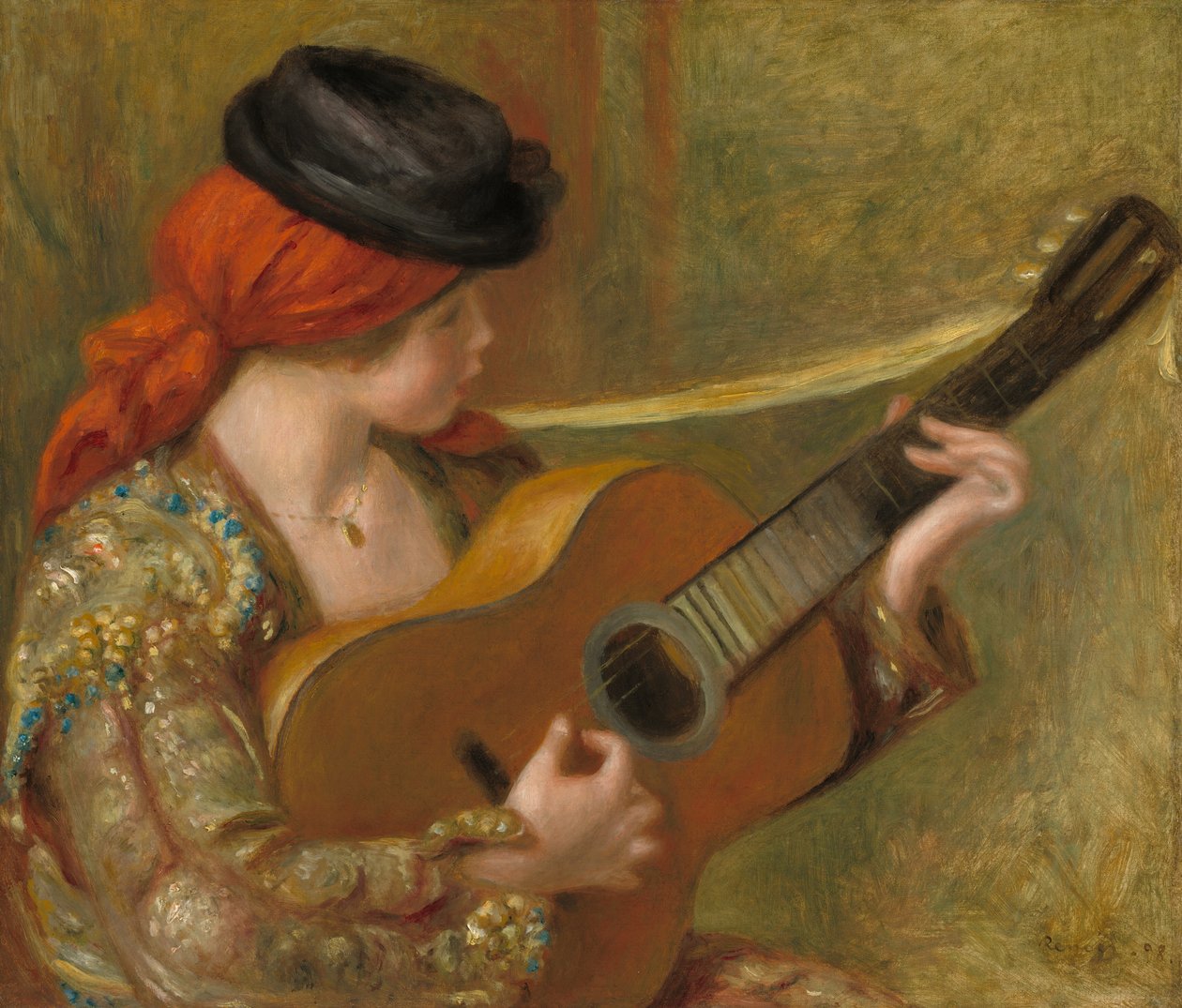Fiatal spanyol nő gitárral alkotó: Auguste Renoir