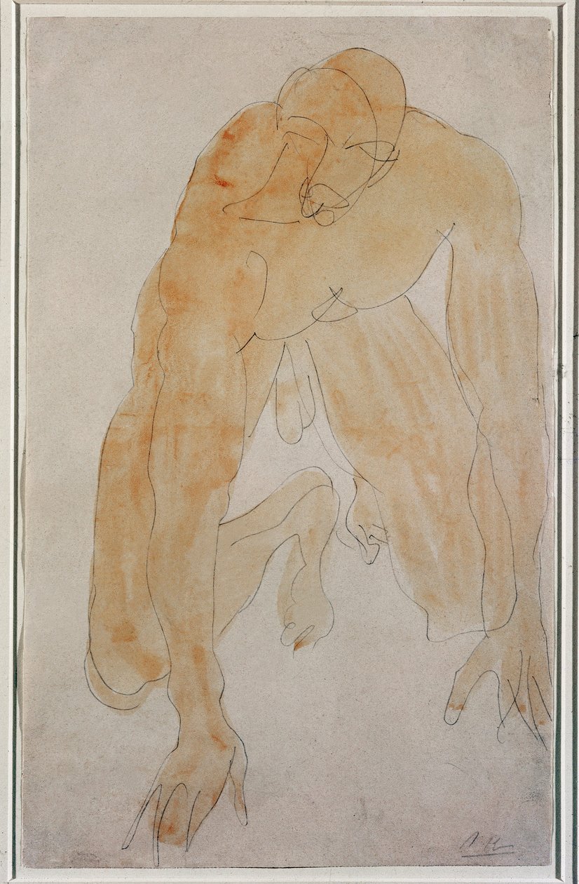 Térdelő férfi (akvarell alkotó: Auguste Rodin