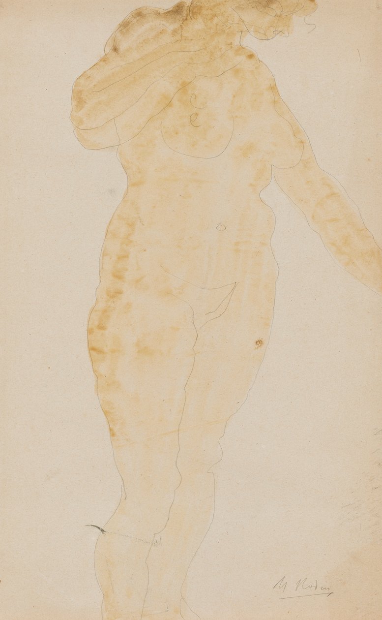 Álló női akt, kinyújtott bal kar alkotó: Auguste Rodin