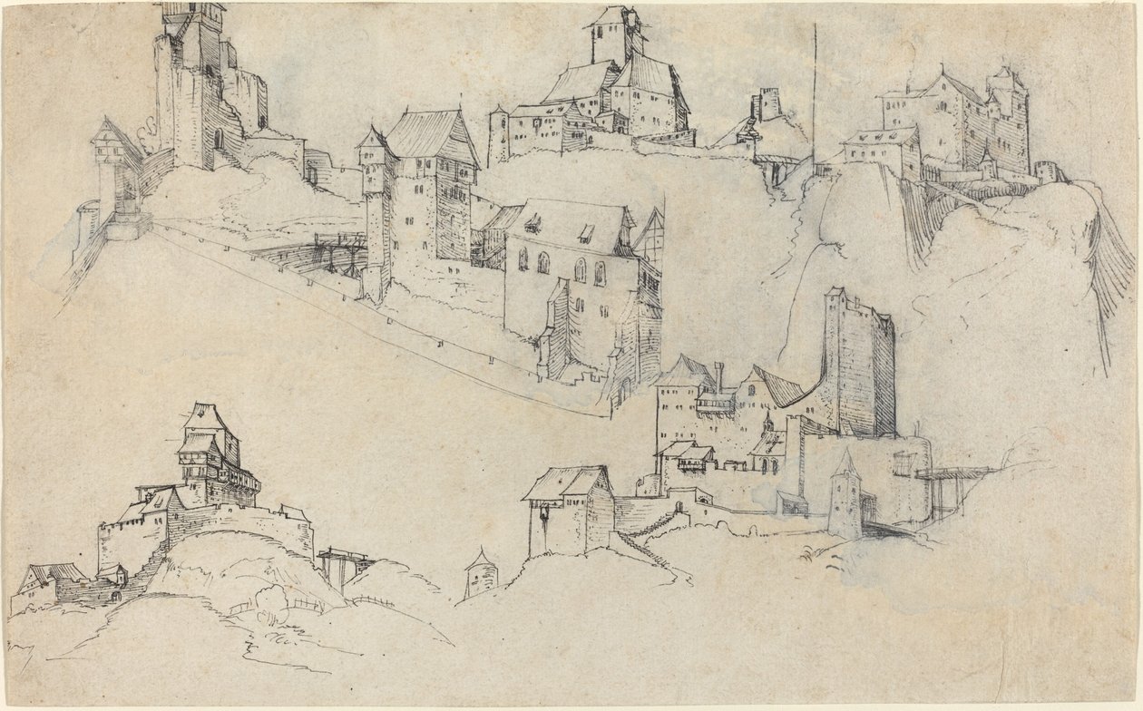 Dombtetői kastélyok, c. 1546. alkotó: Augustin Hirschvogel