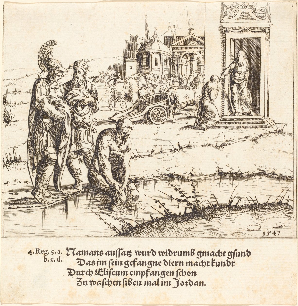 Naamán meggyógyult a leprából, 1547. alkotó: Augustin Hirschvogel