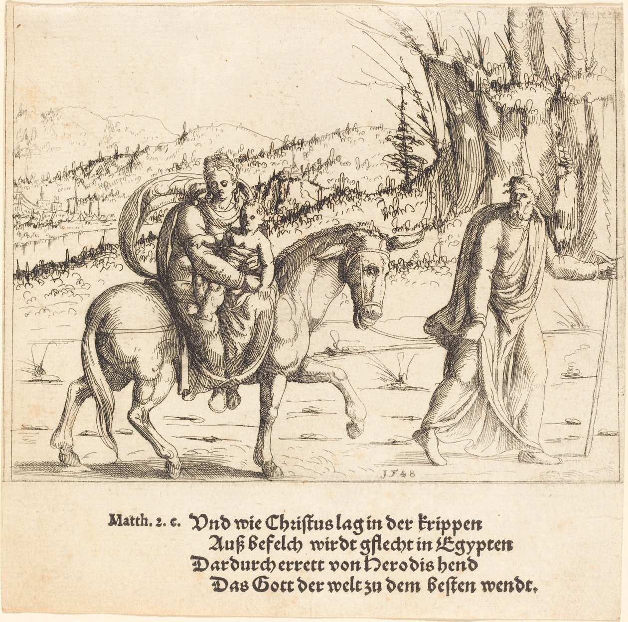 Repülés Egyiptomba, 1548. alkotó: Augustin Hirschvogel