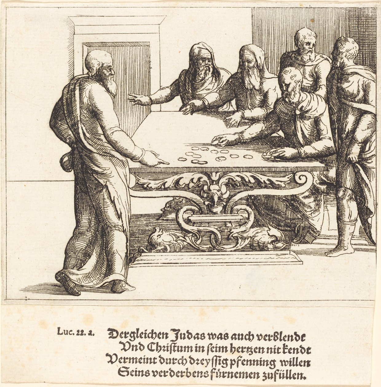 Júdás fizetése. alkotó: Augustin Hirschvogel