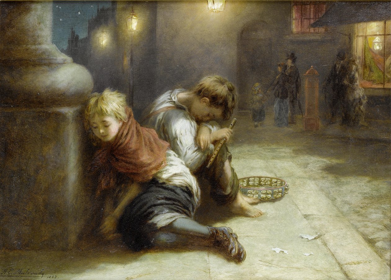 Fáradt zenészek alkotó: Augustus Edwin Mulready