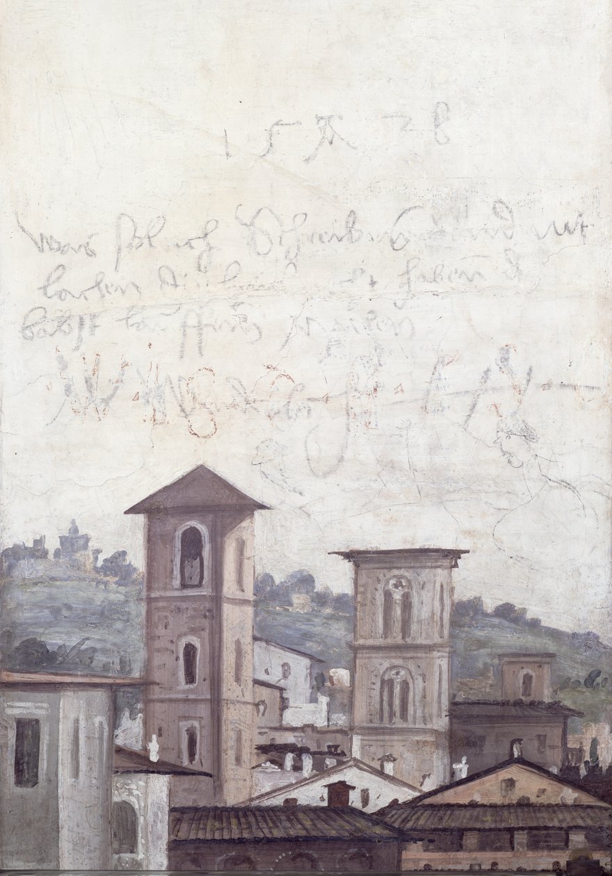 A „Sala delle Prospettive” (Perspektíva csarnoka) részlet, amely Rómát ábrázolja, 1518-1919 alkotó: Baldassarre Peruzzi