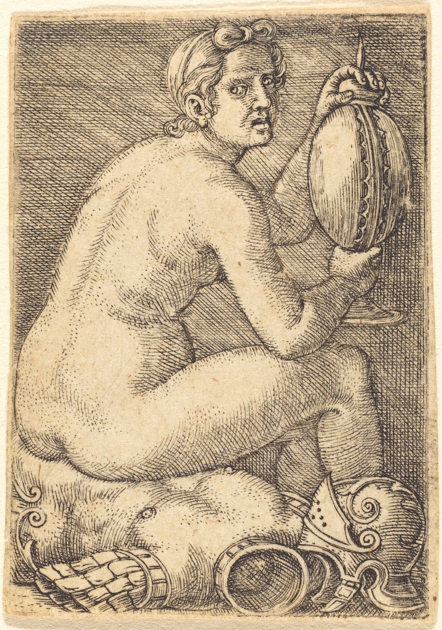 Meztelen nő páncélon (Prudentia?) alkotó: Barthel Beham