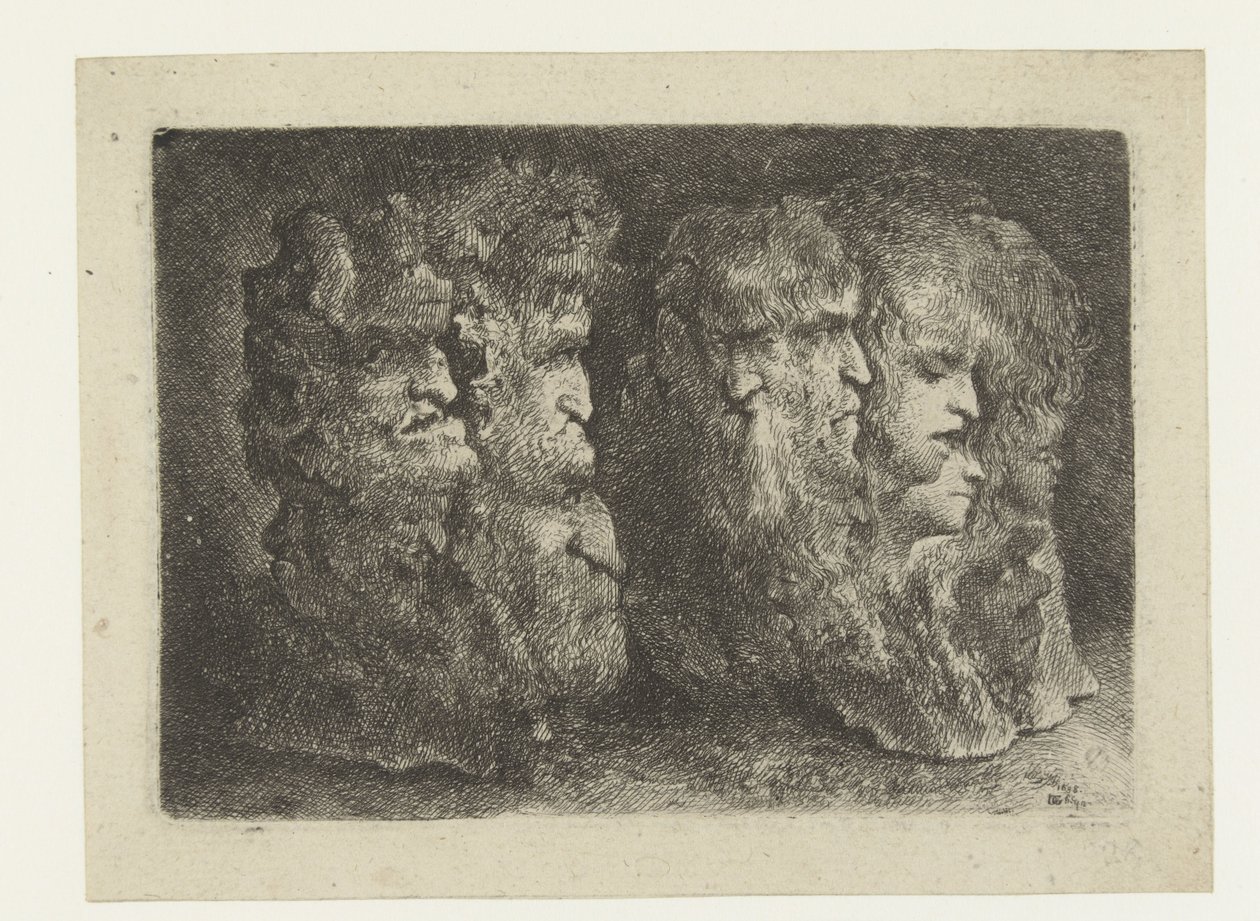 Különböző férfiak, állatok és mascaronok fejei alkotó: Bartholomeus Breenbergh