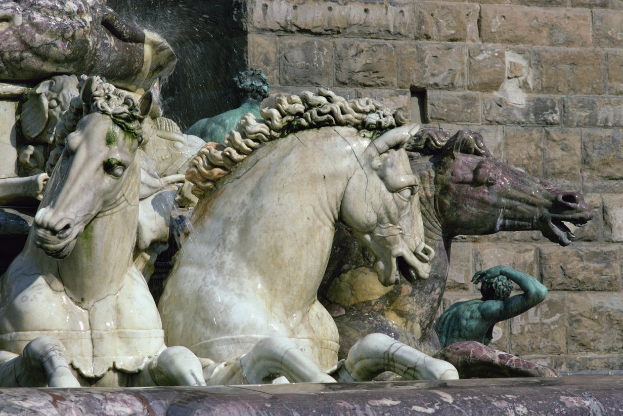 Részlet a Neptun-kútból, két tengeri lovat ábrázol, 1560-75 (márvány) (lásd: 134581-134587) alkotó: Bartolomeo Ammannati