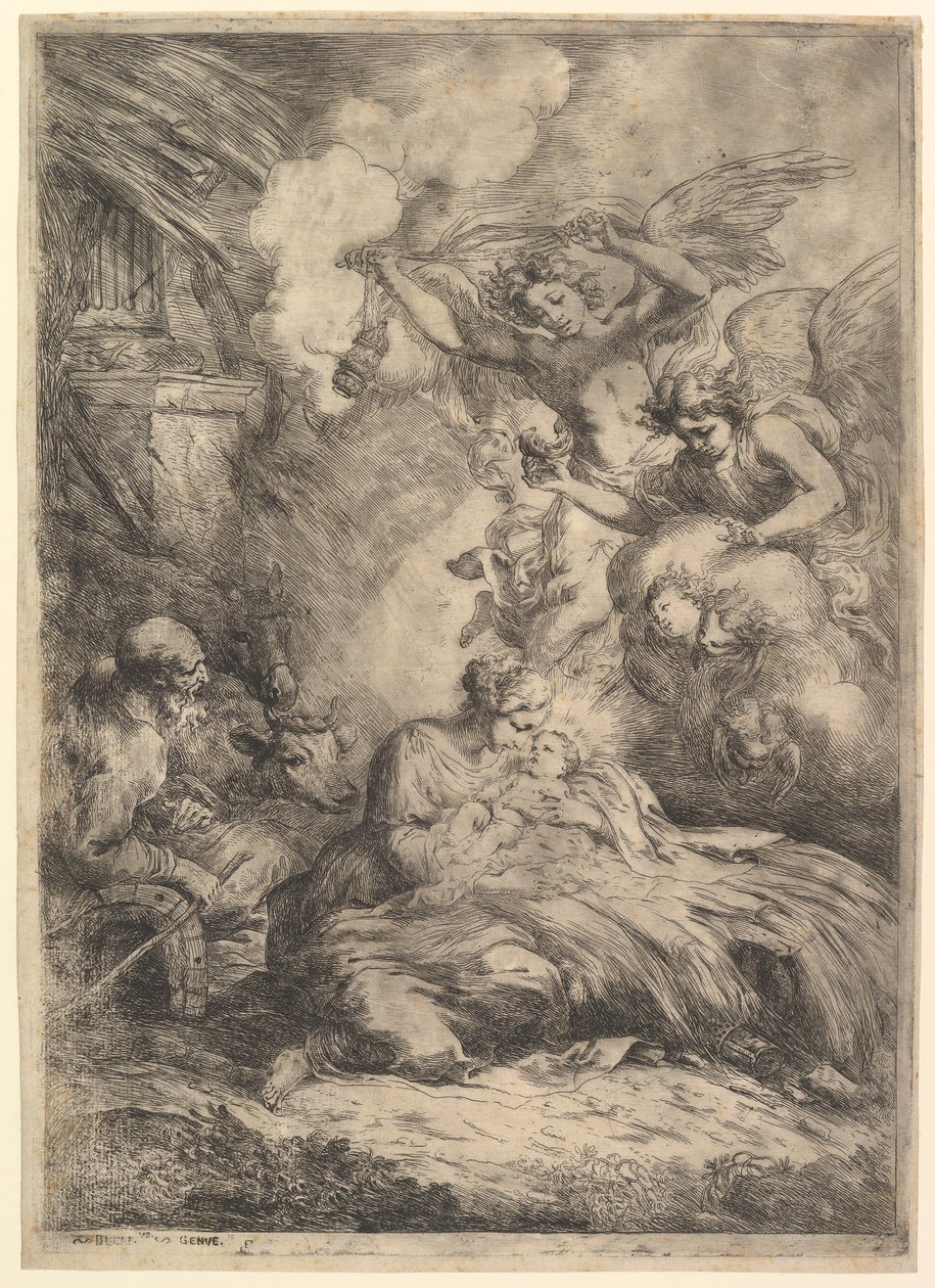 Születés angyalokkal, 1650-57. alkotó: Bartolomeo Biscaino