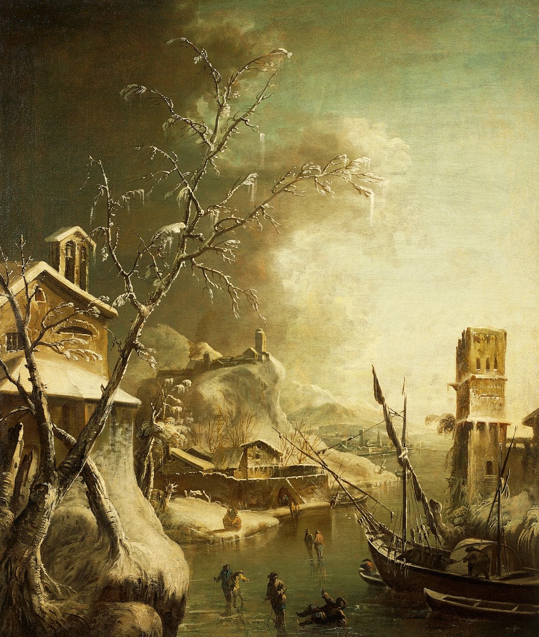 Téli táj, Bartolomeo Pedone (1665-1733), festmény. alkotó: Bartolomeo Pedone