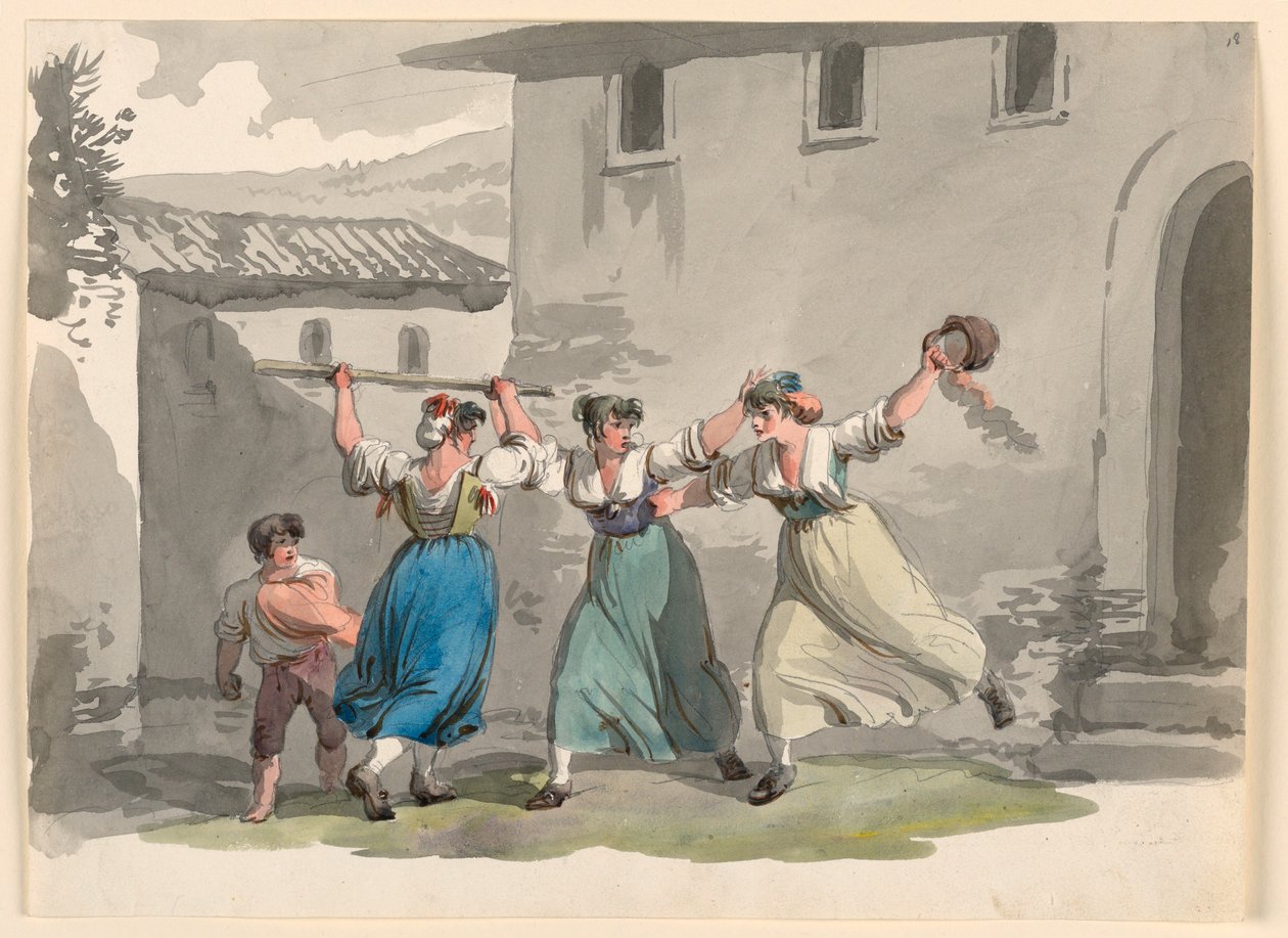 Rajz, Nők harca Rómában, 1807-08 alkotó: Bartolomeo Pinelli