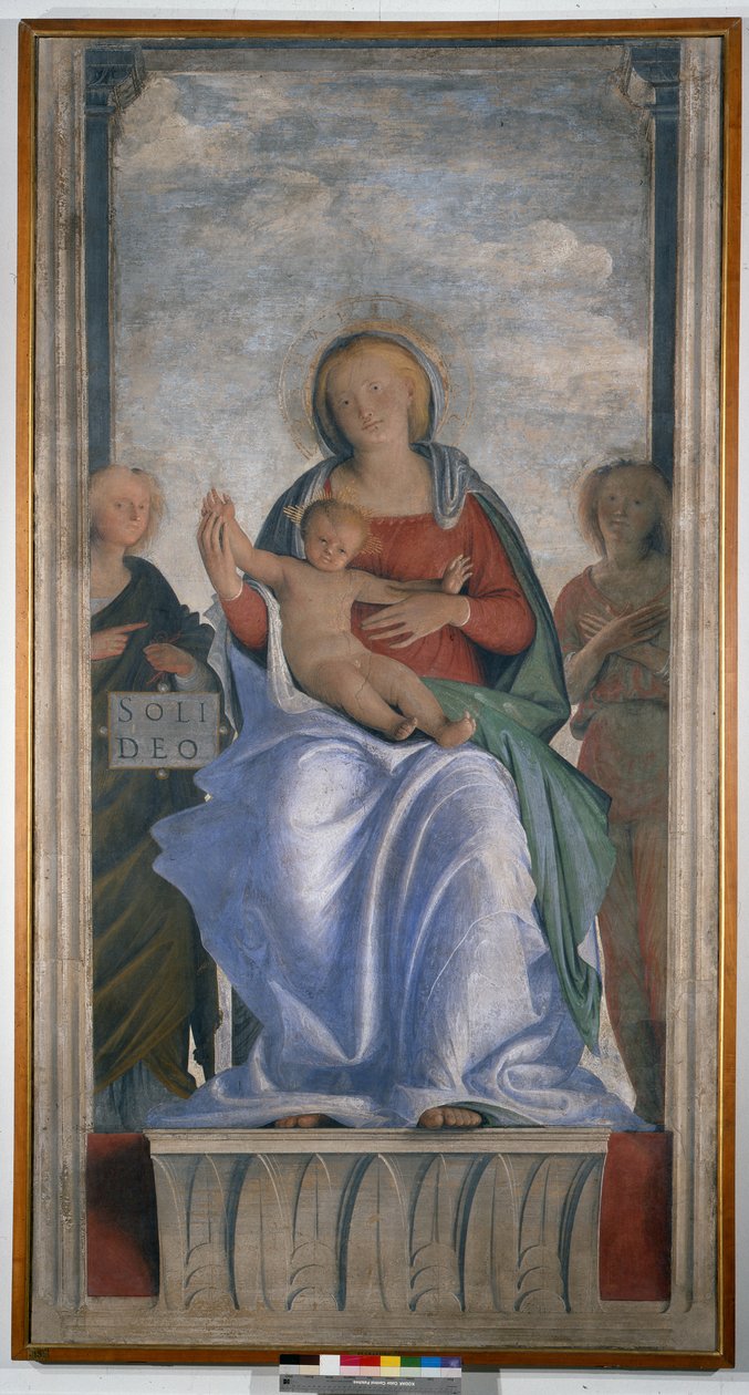 Madonna és gyermek és két angyal alkotó: Bartolomeo Suardi Bramantino