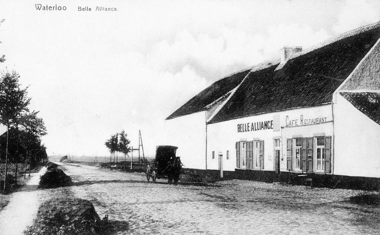 A Belle Alliance Inn, Napóleon főhadiszállása a waterlooi csata idején, emlékképeslap, 1912 körül (fotólit) alkotó: Belgian Photographer