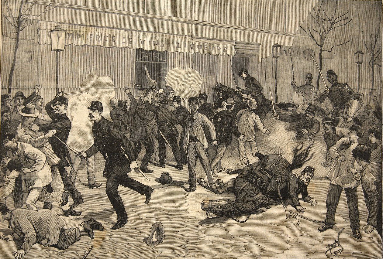 A franciaországi Clichyben kitört lázadás a "Le Petit Parisien"-ből, 1891. május 1. alkotó: Beltrand and Clair Guyot, E. Dete