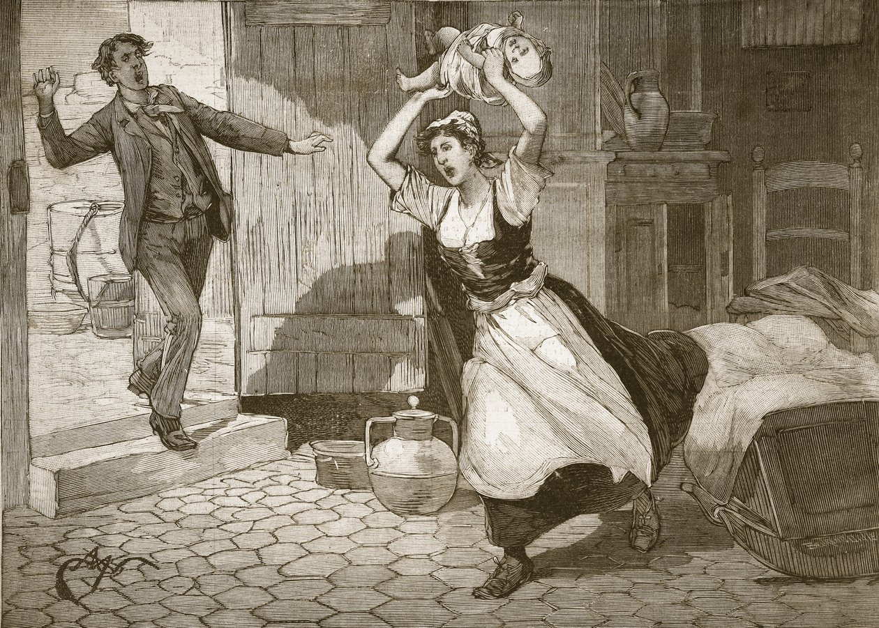 Egy anya megöli saját gyermekét a Le Petit Parisienből, 1891. szeptember 6-án alkotó: Beltrand and Clair Guyot, E. Dete