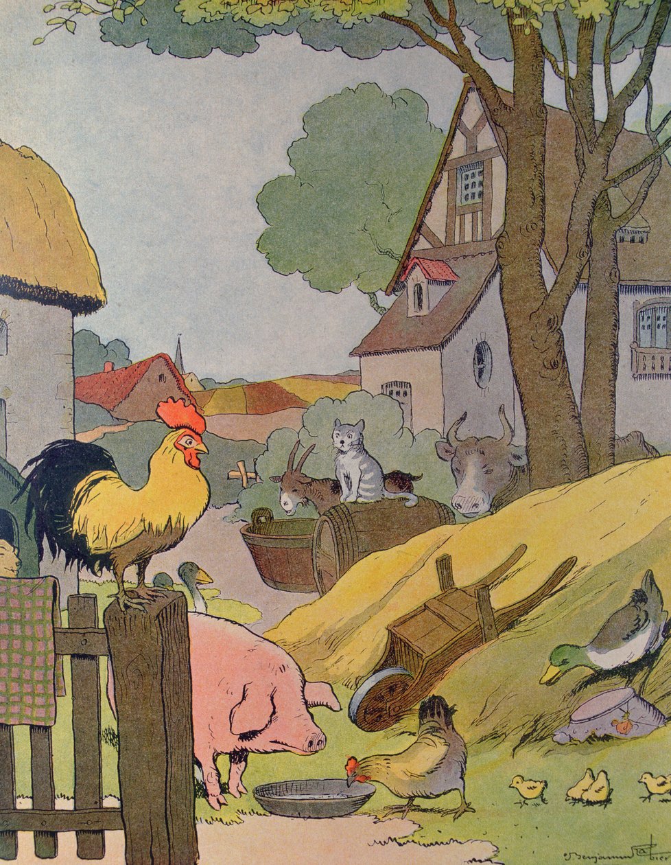 The Farm Yard, illusztráció a „Le Buffon de Benjamin Rabier”-ből, átdolgozva Georges de Buffon (1707-88) „Histoire Naturelle” című művéből (színes metszet) alkotó: Benjamin Rabier