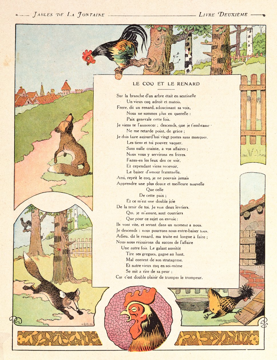 A kakas és a róka, illusztráció Jean de la Fontaine „Fables” című művéből, 1906-os kiadás alkotó: Benjamin Rabier