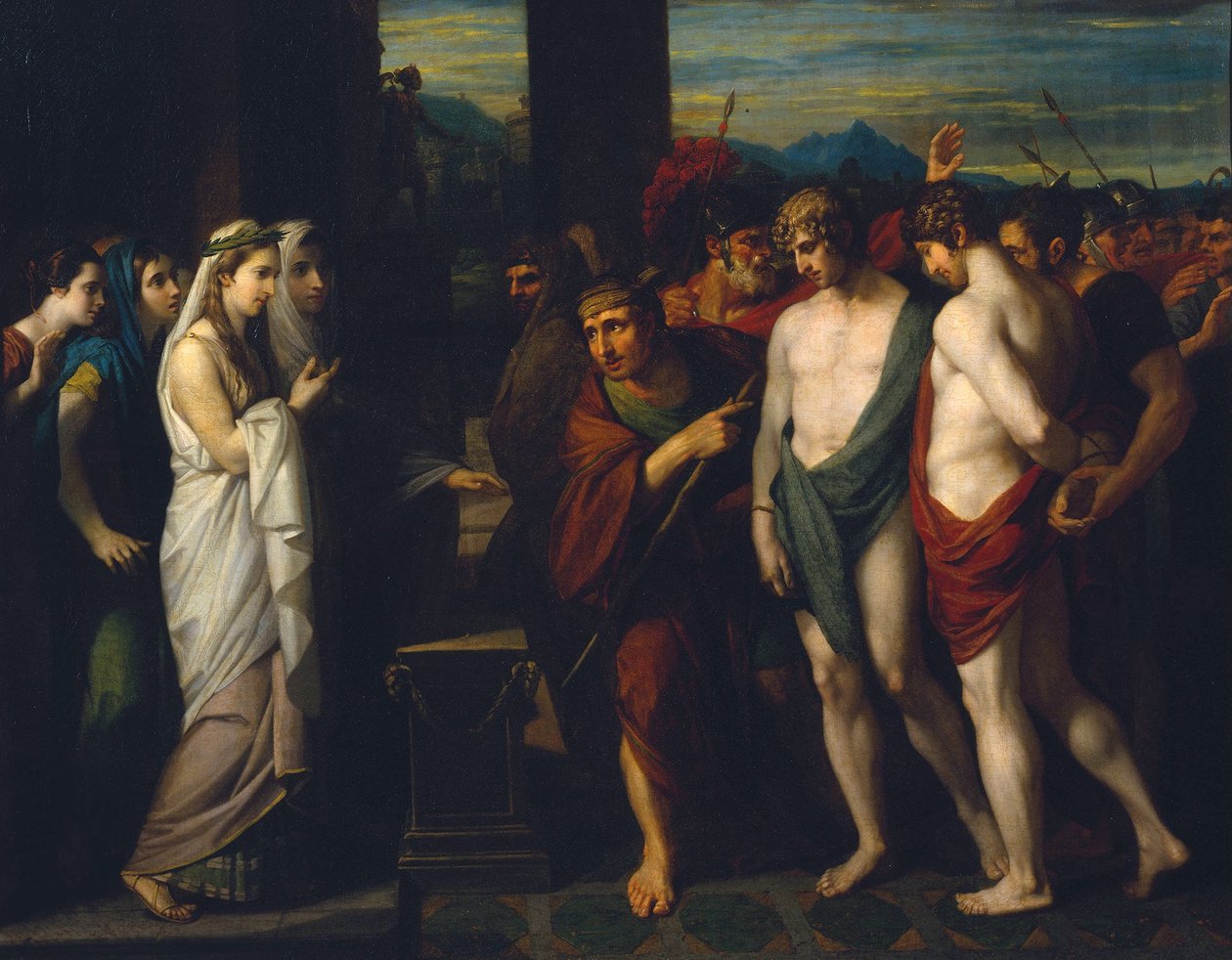 Pylades és Orestes áldozatként kerültek Iphigenia elé alkotó: Benjamin West