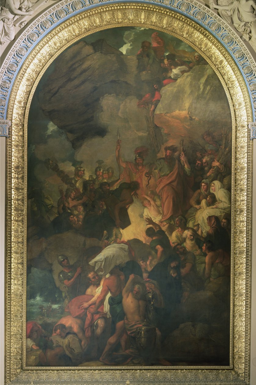 Szent Pál megmentve egy hajótöréstől Máltánál, a Szent Péter és Szent Pál kápolna oltárképe a Queen Mary blokkban alkotó: Benjamin West