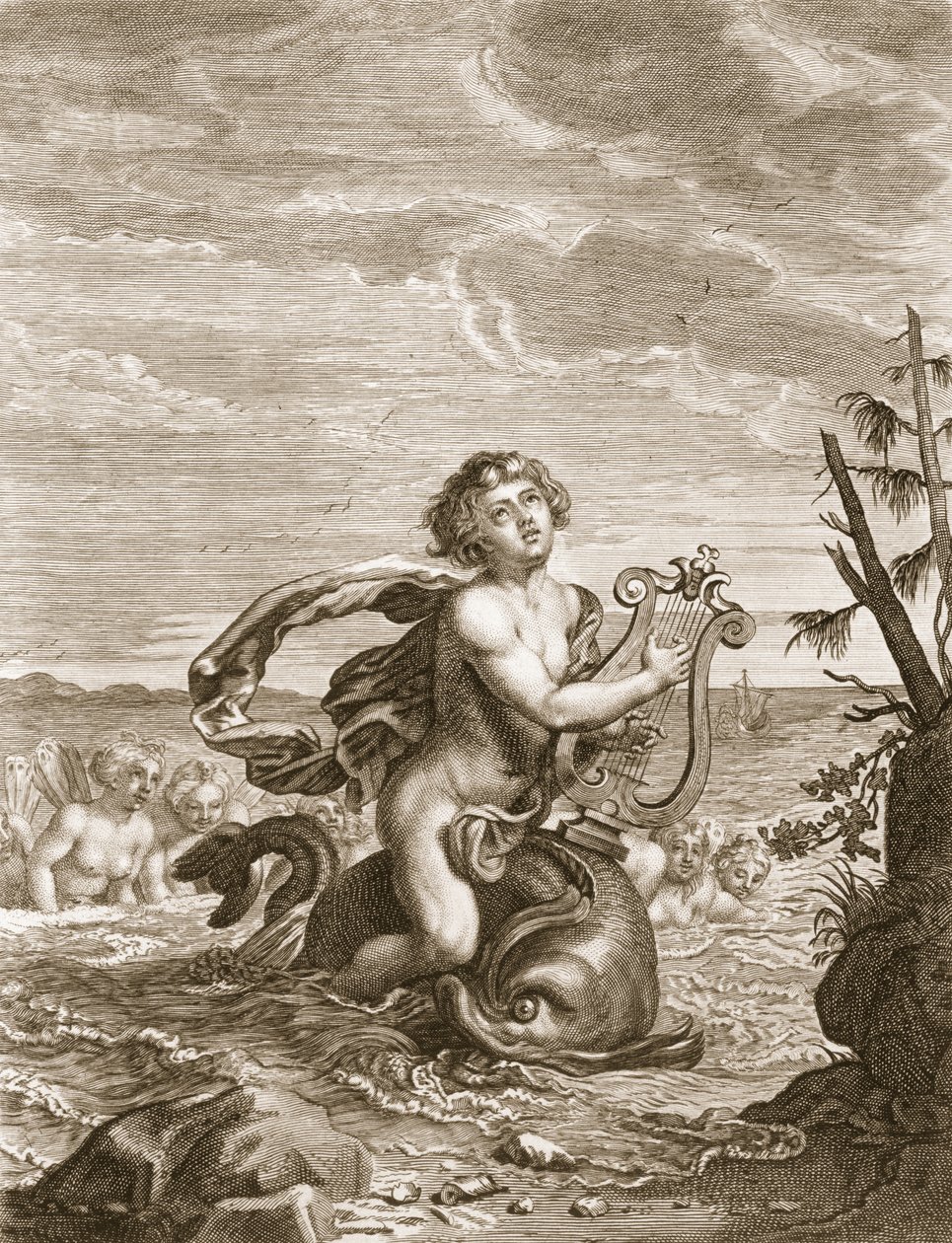 Arion, amelyet egy delfin őriz, 1731 alkotó: Bernard Picart