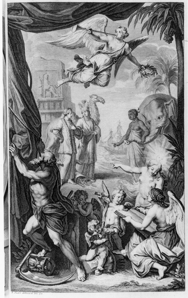 Cornelis de Bruijn (kb. 1652-kb. 1727) „Voyages ... par le Muscovie, en Persia, et aux Indes Orientales” címlapja, első francia kiadás, 1718 alkotó: Bernard Picart