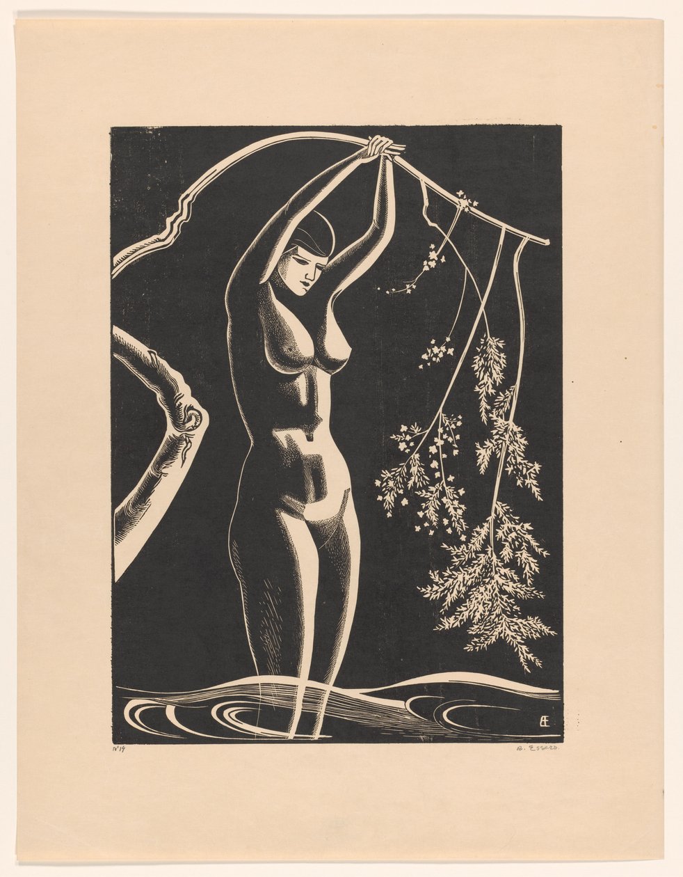 Meztelen nő ággal alkotó: Bernard Essers (signed by artist)
