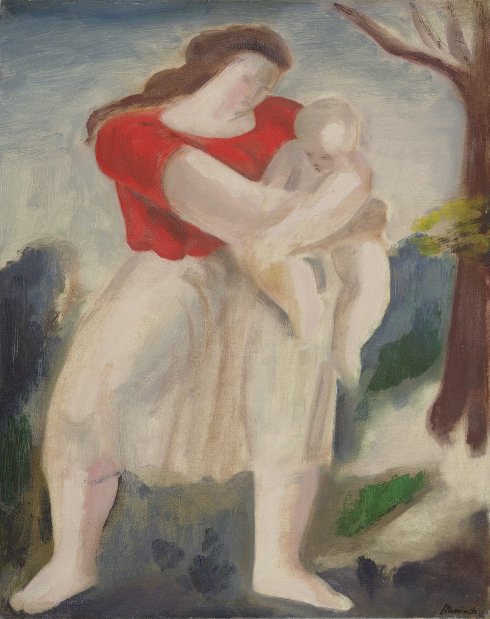 Anya és gyermeke, 1940 körül (olaj a fedélzeten) alkotó: Bernard Meninsky