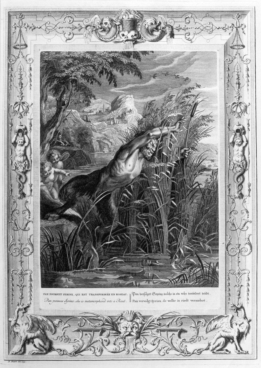 Pan üldözi Syrinxet (metszet) alkotó: Bernard Picart