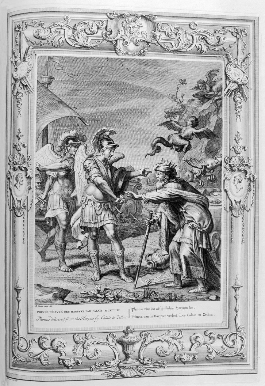 Phineus és a hárpiák (metszet) alkotó: Bernard Picart