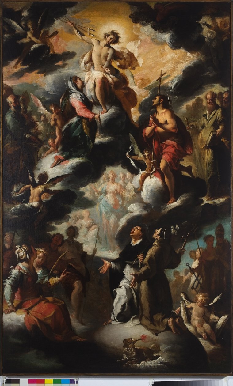 Szent Domonkos látomása (mennyország) alkotó: Bernardo Strozzi