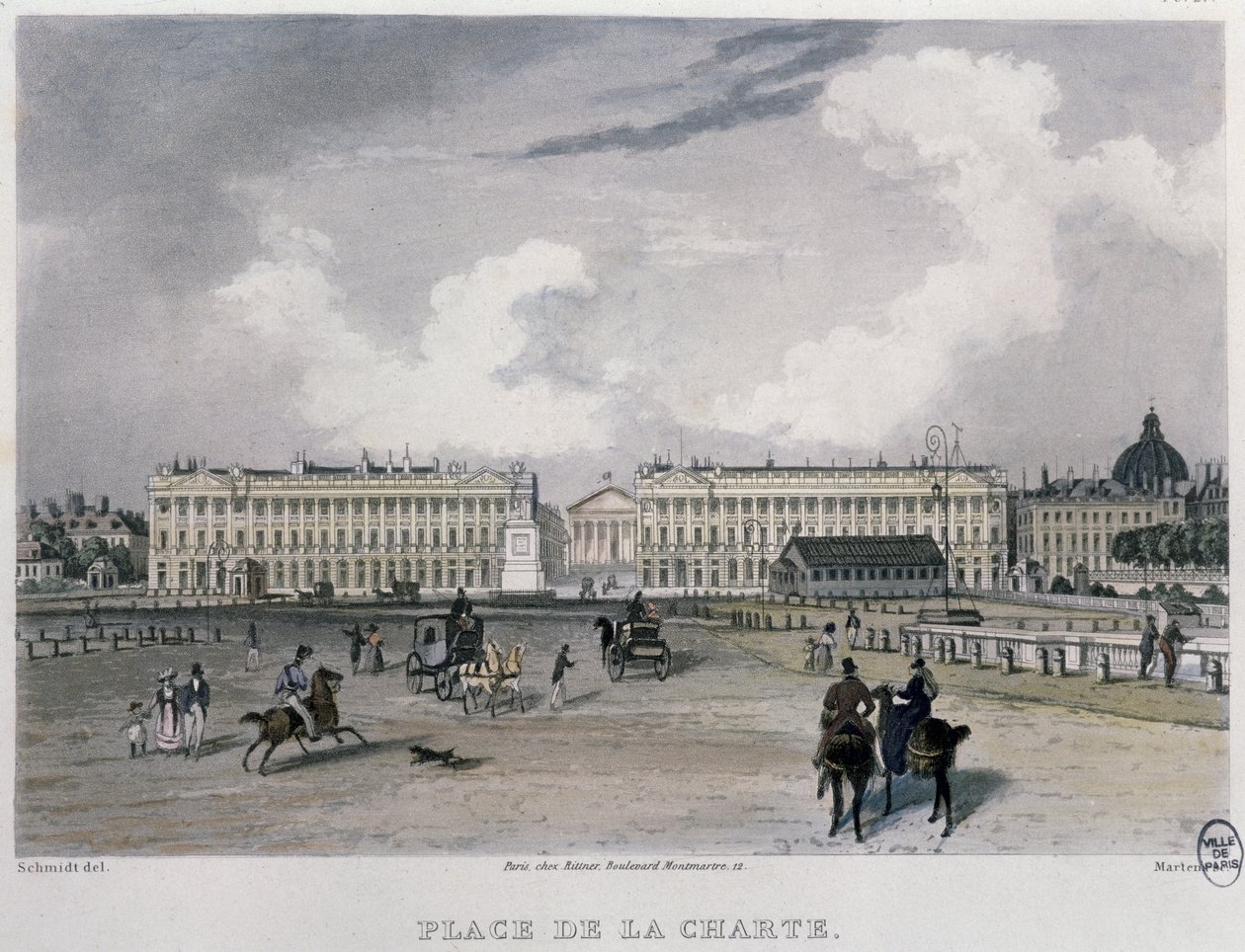 A Place de la Concorde, Párizs, 1832 (színes metszet) alkotó: Bernhard Schmidt