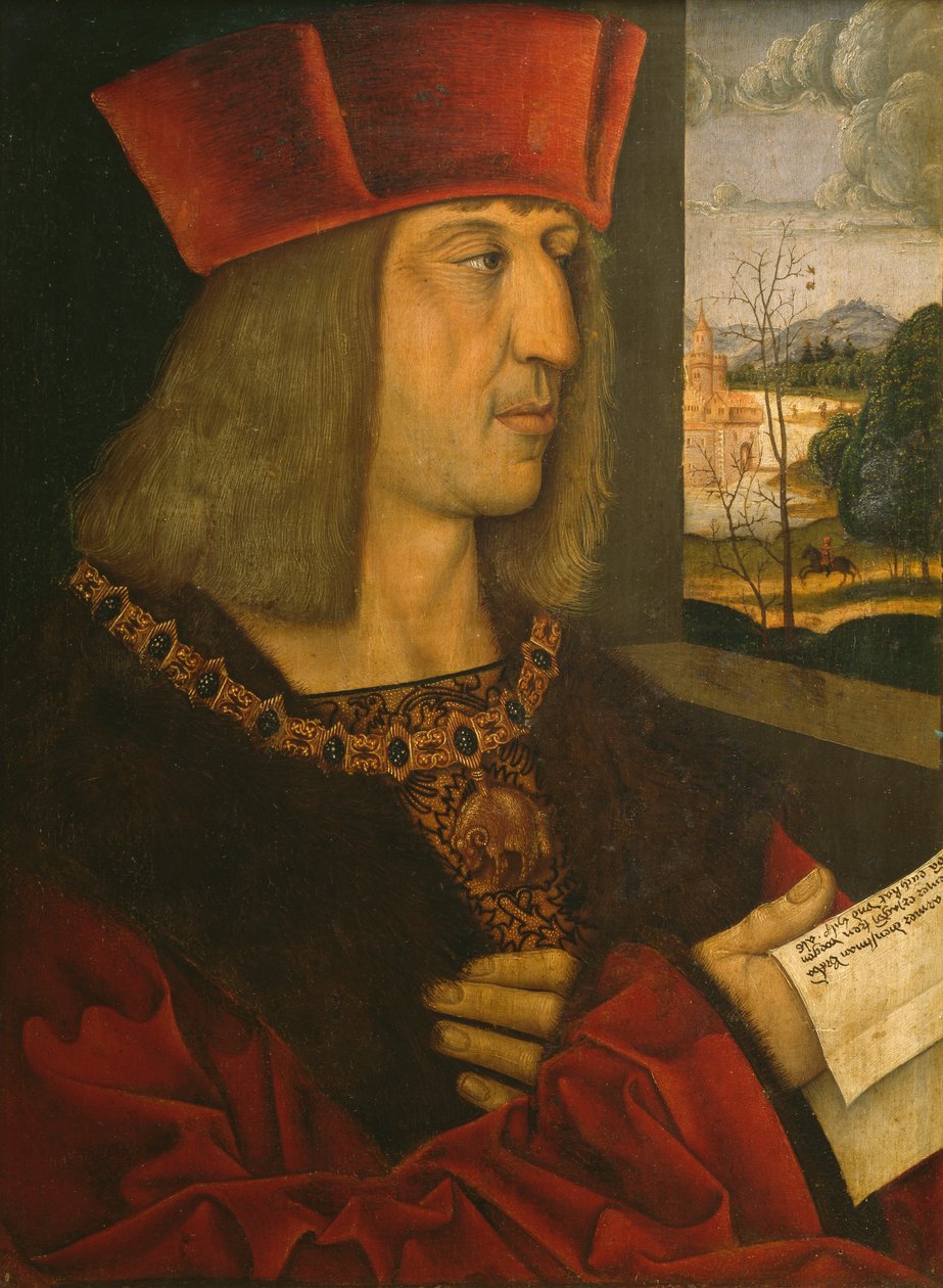 I. Maximilián császár, egy elveszett eredeti másolata (olaj, fatábla) alkotó: Bernhard Strigel