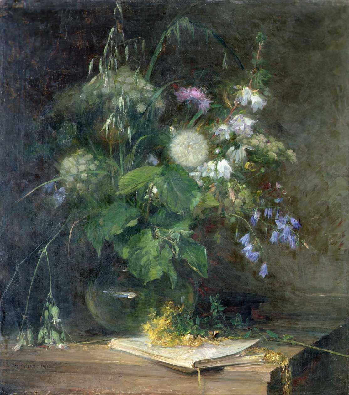 Vadvirágok üvegvázában alkotó: Bertha Wegmann