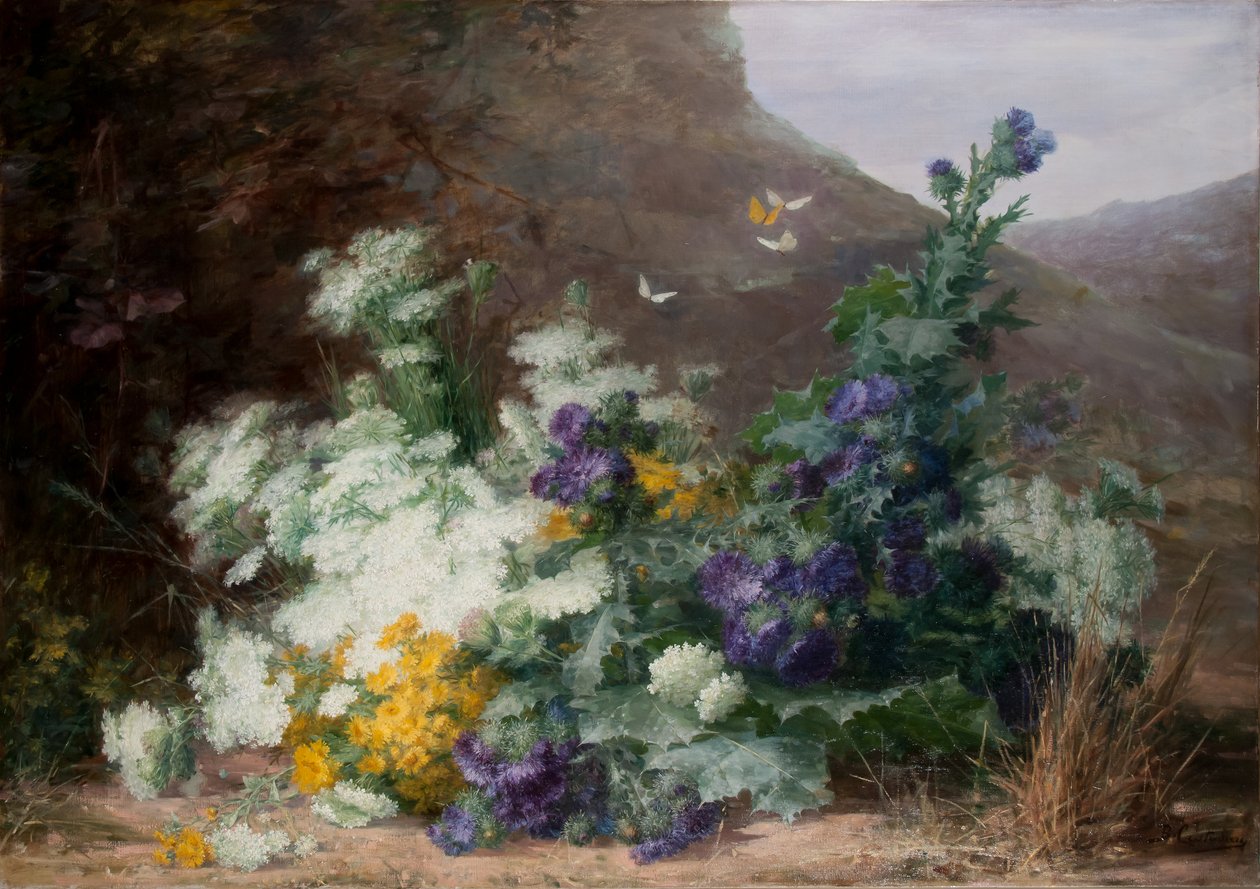 Vadvirágok egy tájban, 1890 körül alkotó: Berthe Costadau