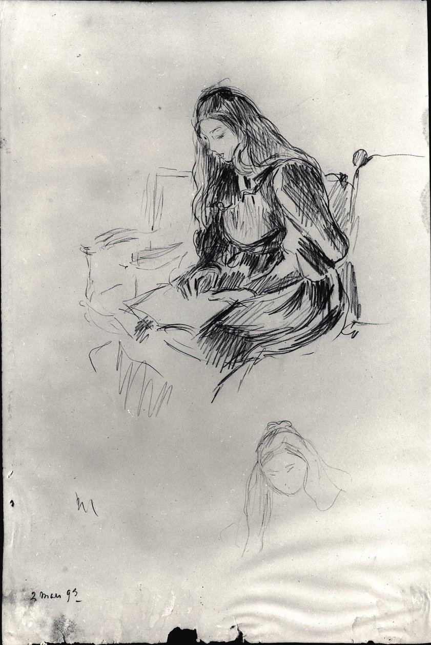 Julie Manet (1878-1966) olvasmánya, 1893. március 2. (fekete ólom papíron) alkotó: Berthe Morisot
