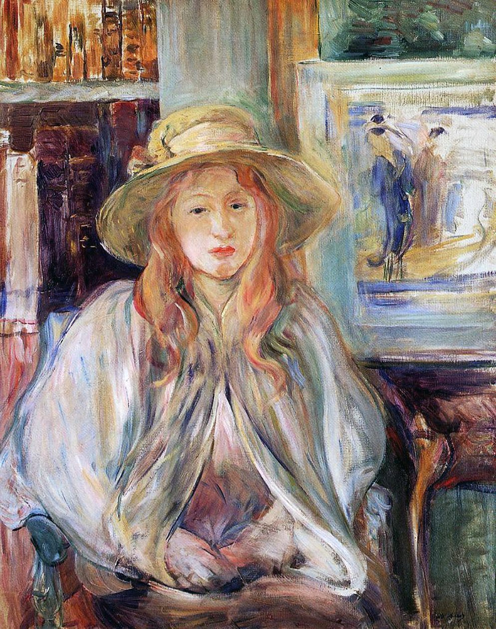 Julie Manet szalmakalappal, 1892-es vászon) alkotó: Berthe Morisot