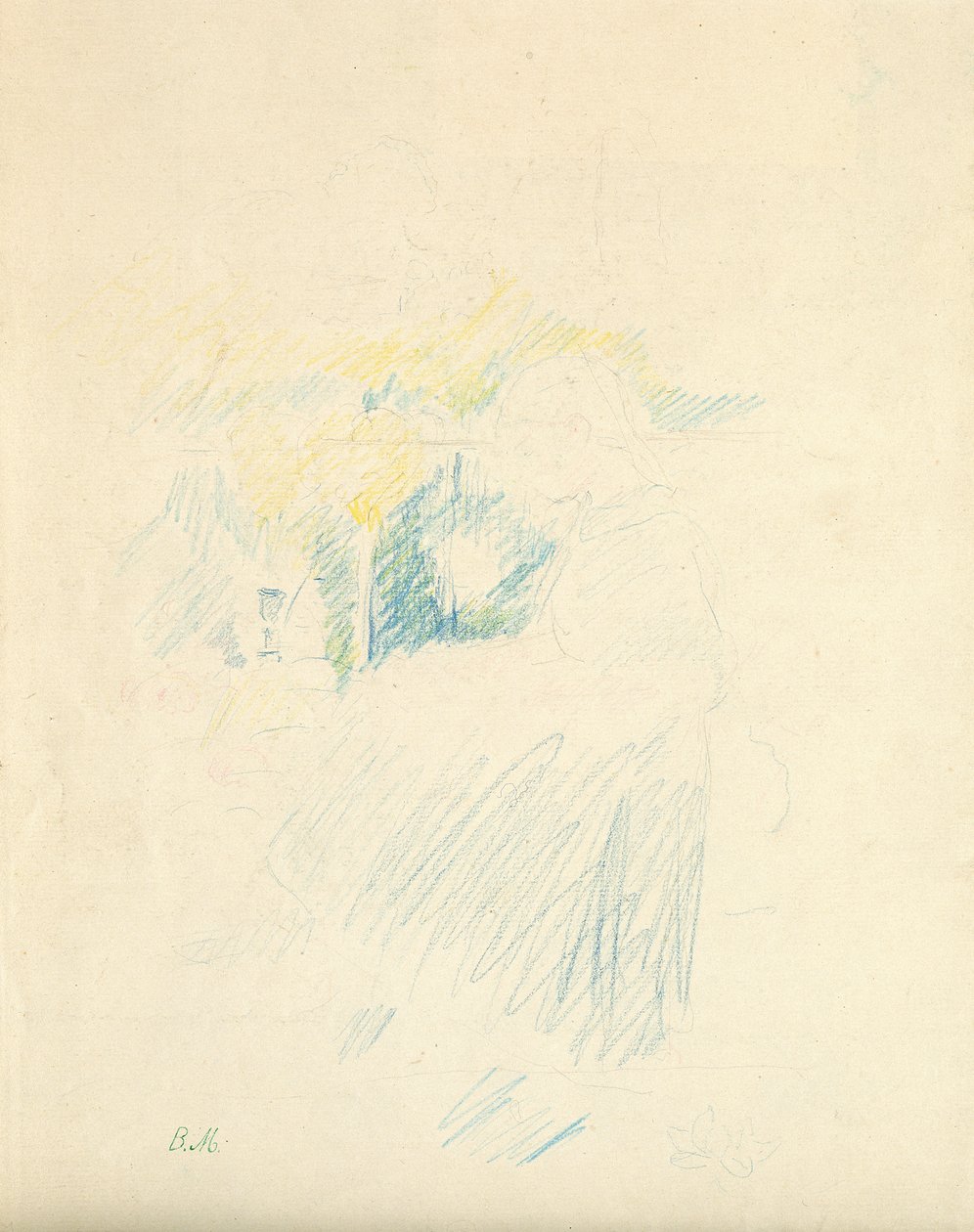 Ülő fiatal lány, 1888 (színes ceruza, papír) alkotó: Berthe Morisot