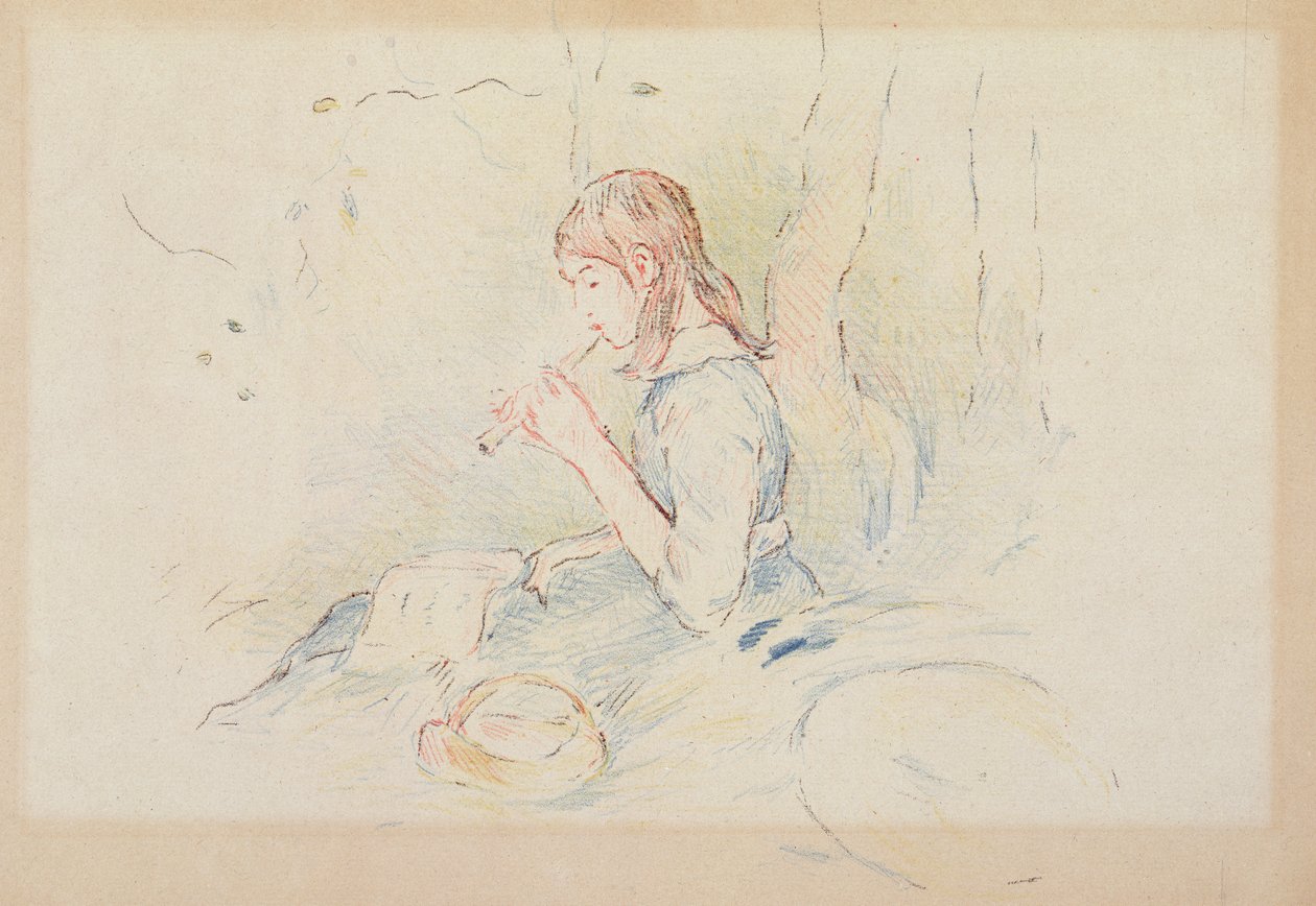 The Flageolet Player, 1890 (színes ceruza papíron) alkotó: Berthe Morisot