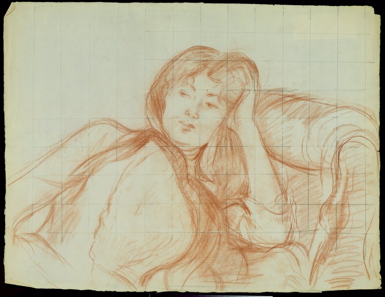 Fiatal lány könyökére támaszkodva, 1887 (piros kréta papíron) alkotó: Berthe Morisot