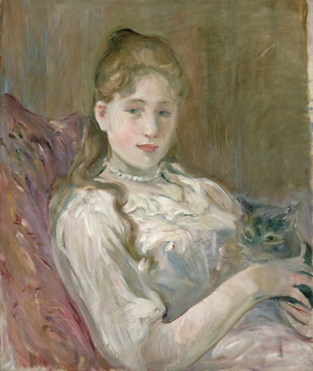 Fiatal lány macskával, 1892 alkotó: Berthe Morisot